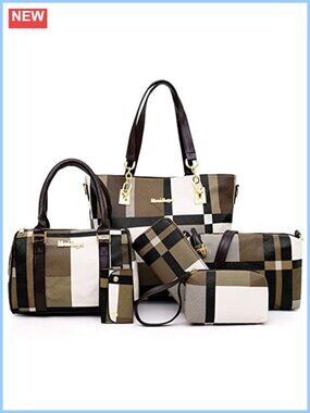 6 Piece Tote and Handbag Set PU Leather Shoulder Bags Satchel Clutch Wallet